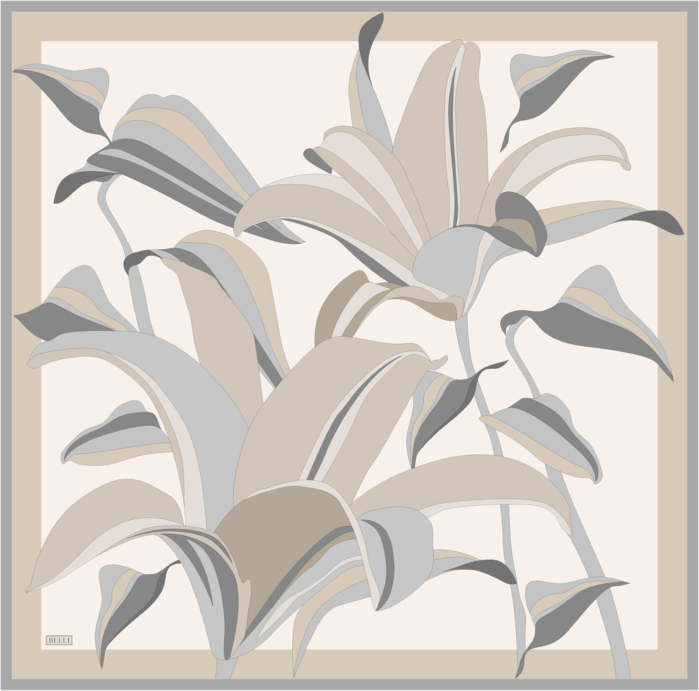 Belli Twill İpek Eşarp - 4035-85 Bej Gri