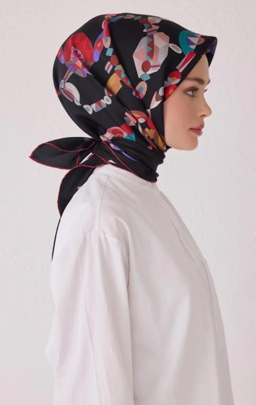 Belli İpek Eşarp - 4036-84 Siyah Twill