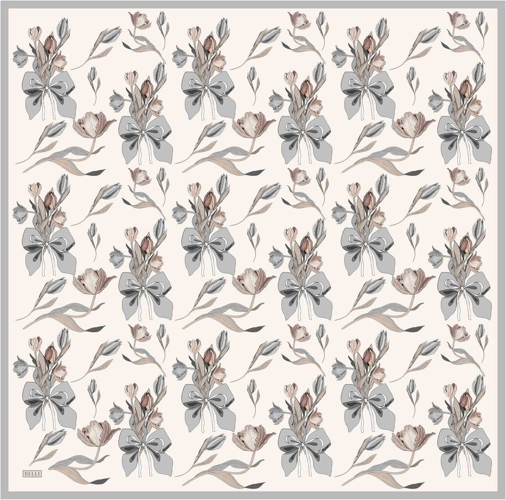 Belli Twill İpek Eşarp - 4037-85 Krem