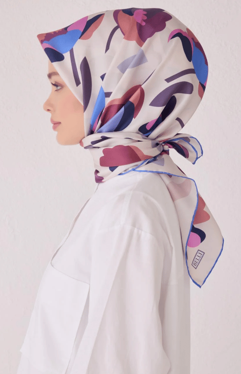 Belli İpek Eşarp - 4040-06 Beyaz Mürdüm Twill