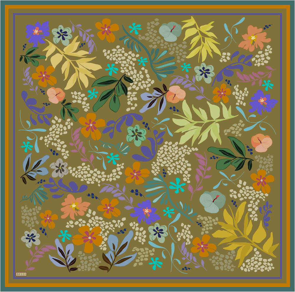Belli Twill İpek Eşarp - 4043-02 Yağ Yeşili