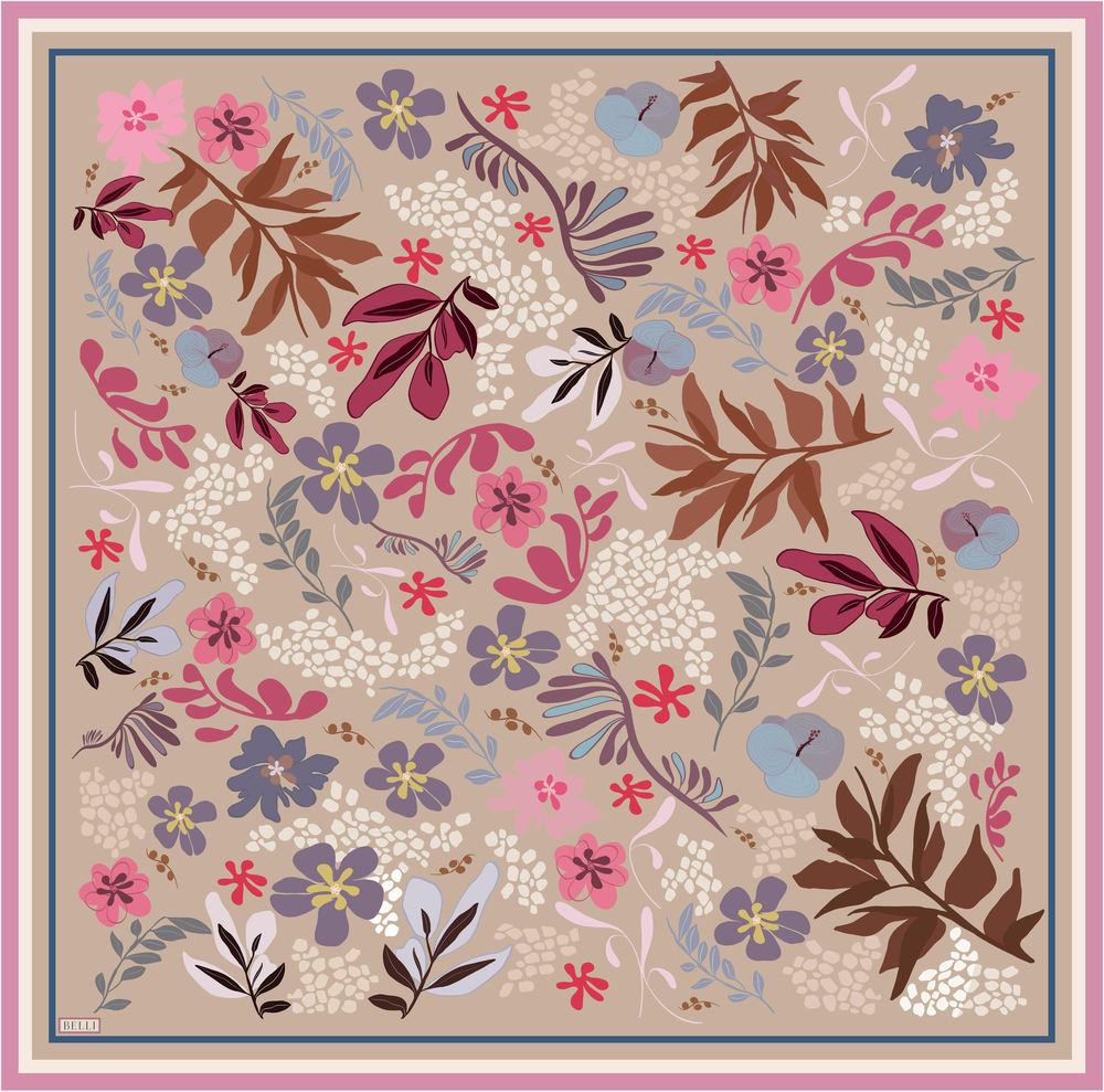Belli Twill İpek Eşarp - 4043-36 Koyu Taş