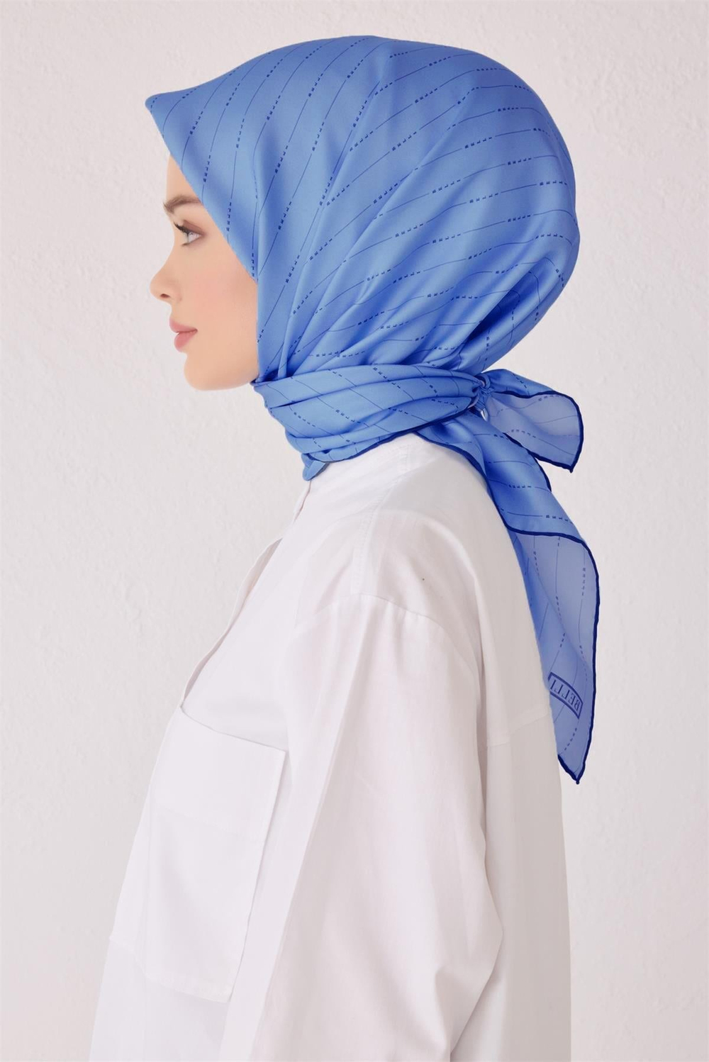 Belli Twill İpek Eşarp - 4061-01 Kot Mavi