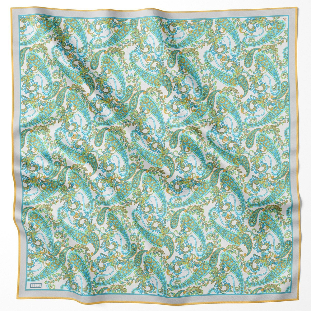 Belli Twill İpek Eşarp - 4101-58 Gri Mavi