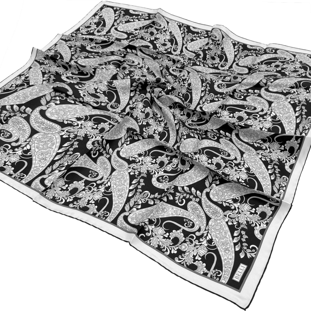 Belli Twill İpek Eşarp - 4101-83 Siyah Gümüş