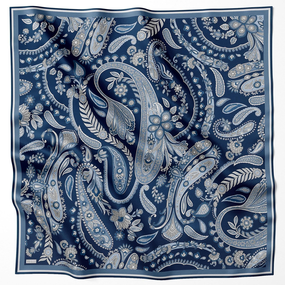 Belli Twill İpek Eşarp - 4111-55 Lacivert