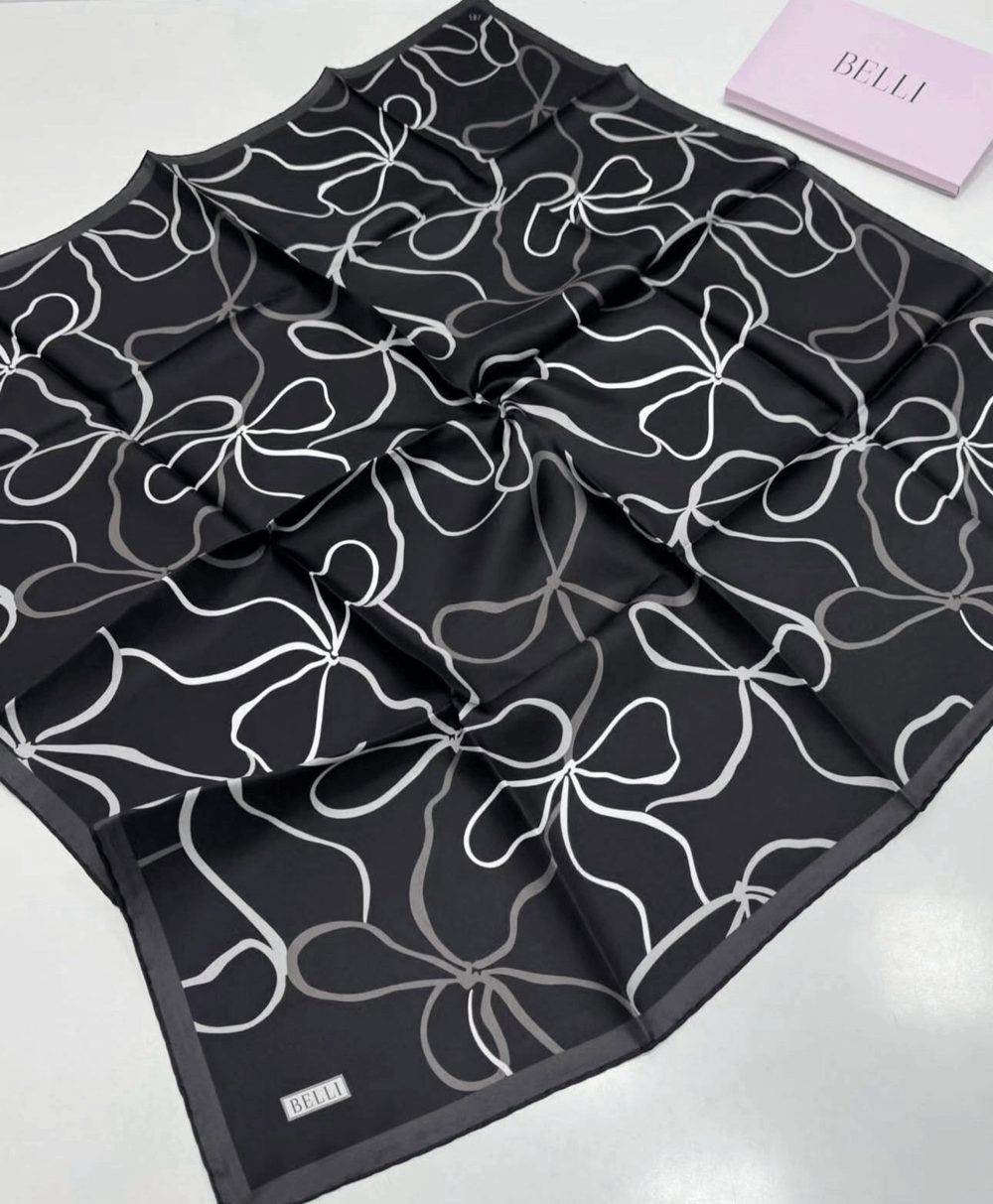 Belli Twill İpek Eşarp - 4113-57 Siyah