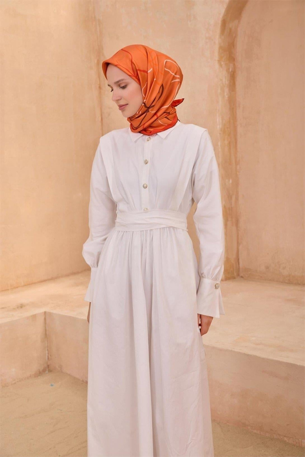 Belli İpek Eşarp - 4113-81 Turuncu Twill