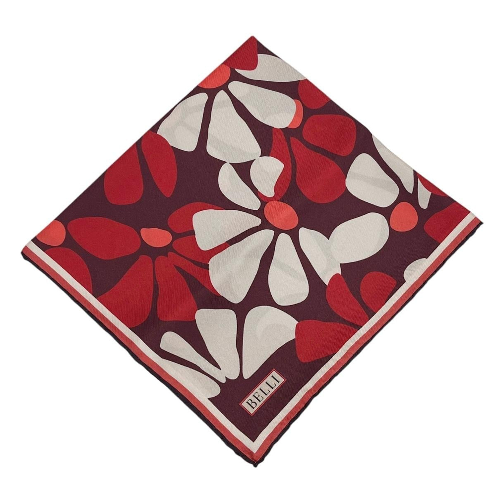 Belli Twill İpek Eşarp - 4116-39 Kırmızı Ekru