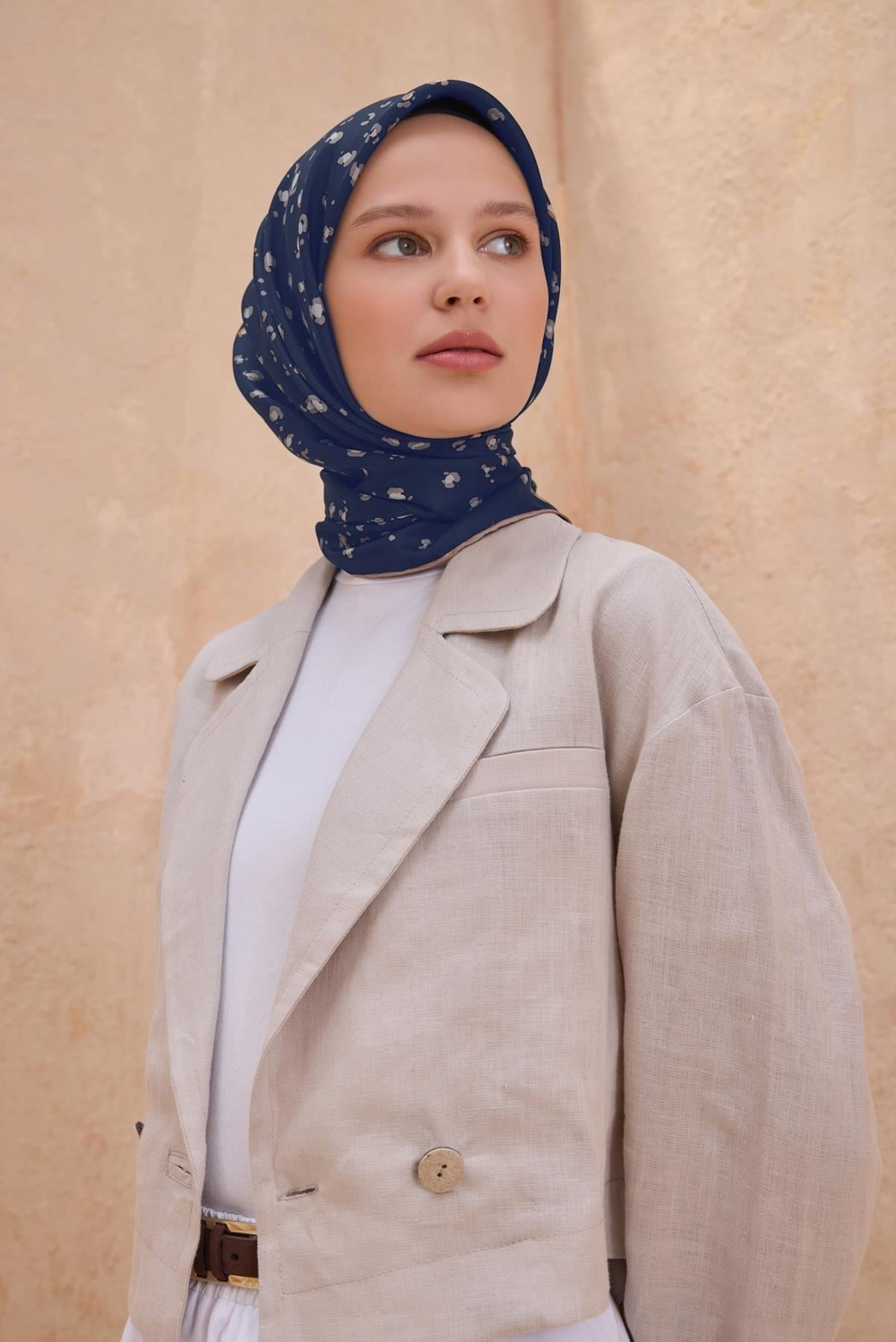 Belli Twill İpek Eşarp - 4126-34 Lacivert