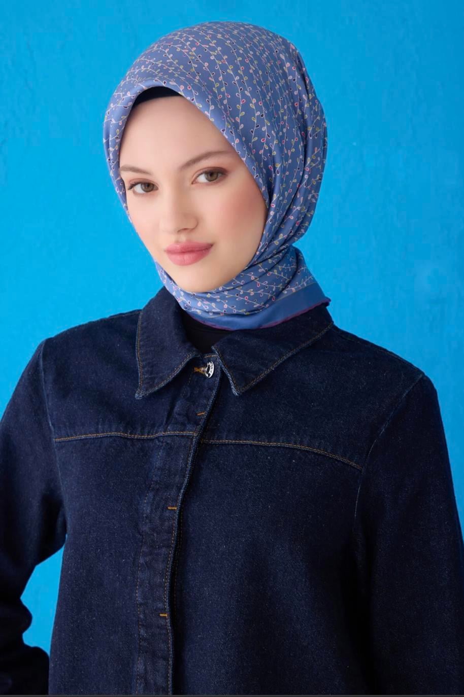 Belli İpek Eşarp - 4128-50 Kot Mavi Twill