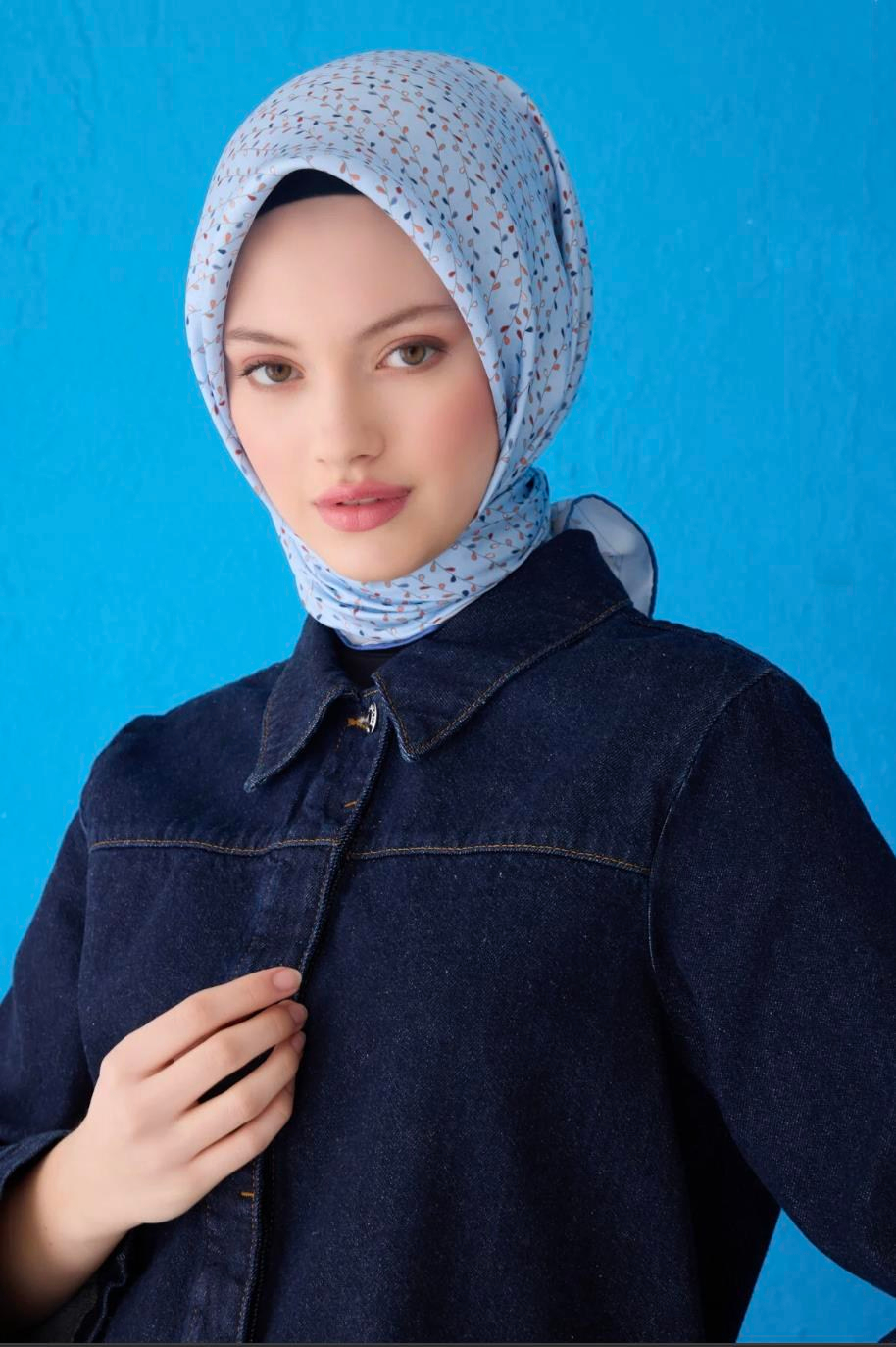 Belli İpek Eşarp - 4128-54 Bebe Mavi Twill