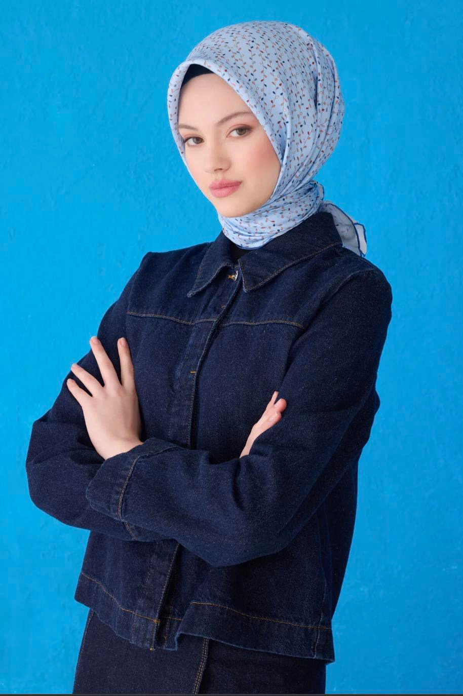 Belli İpek Eşarp - 4128-54 Bebe Mavi Twill