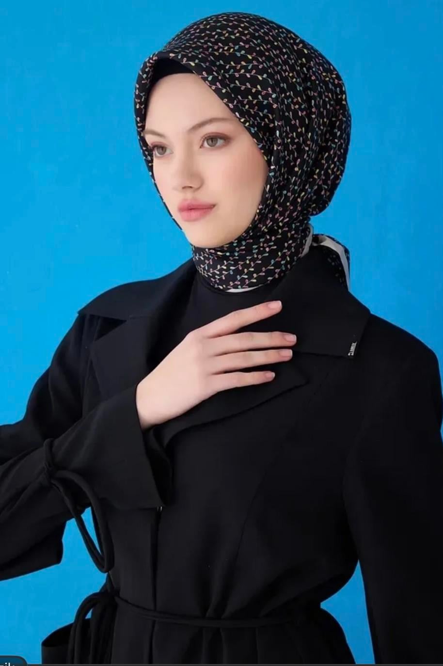 Belli İpek Eşarp - 4128-85 Siyah Twill