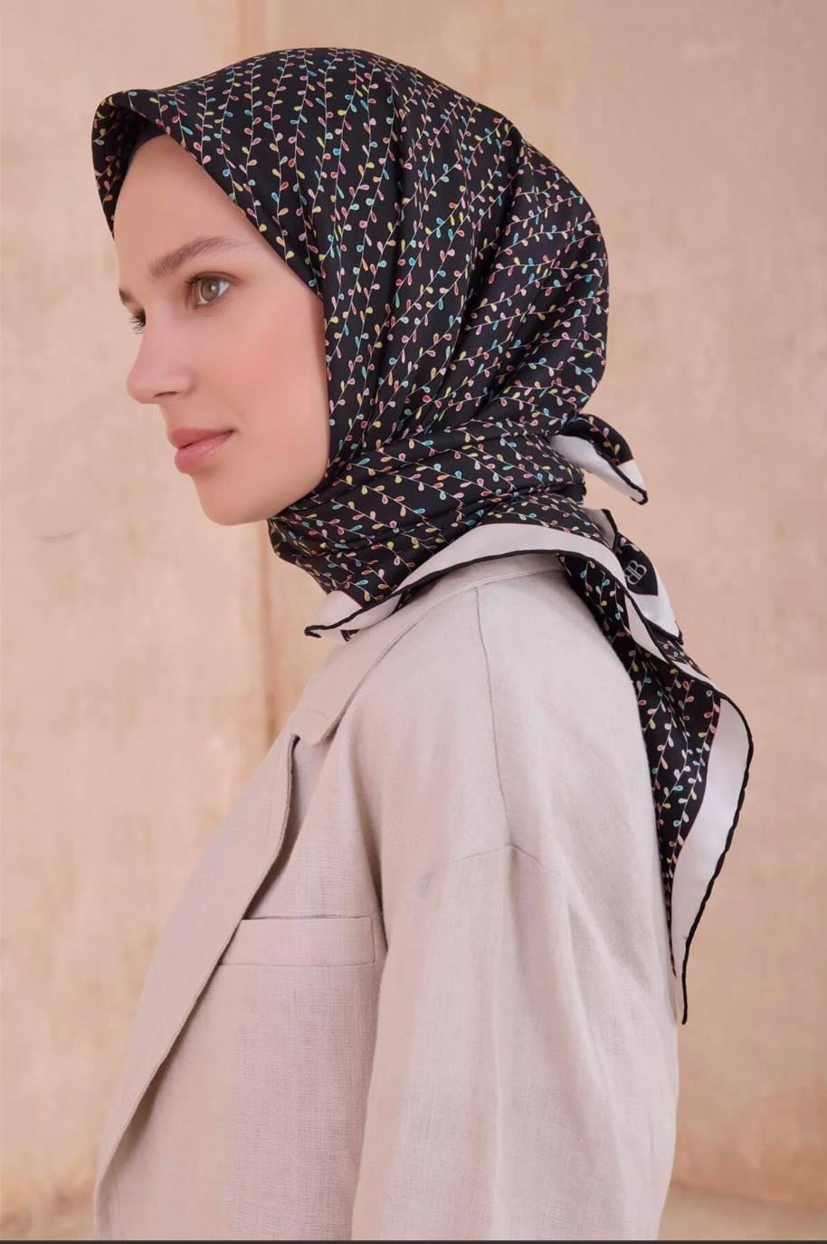 Belli İpek Eşarp - 4128-85 Siyah Twill