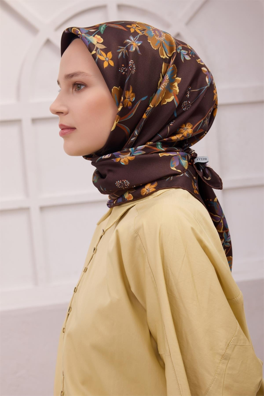 Belli İpek Eşarp - 4210-85 Kahve Twill Twill