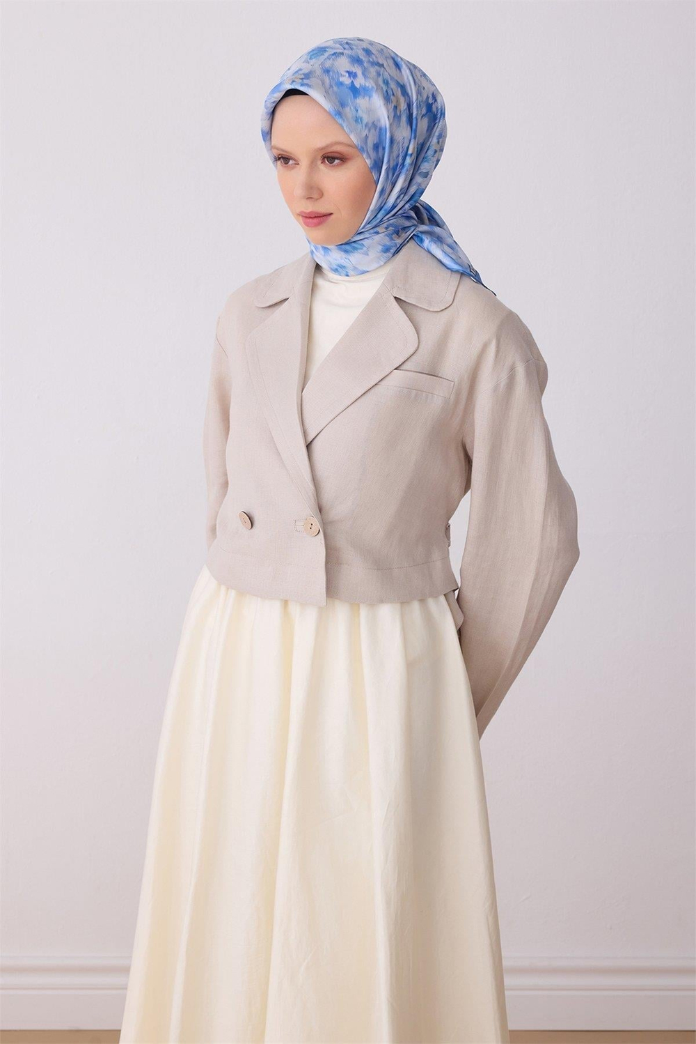 Belli İpek Eşarp - 4319-85 Mavi Twill