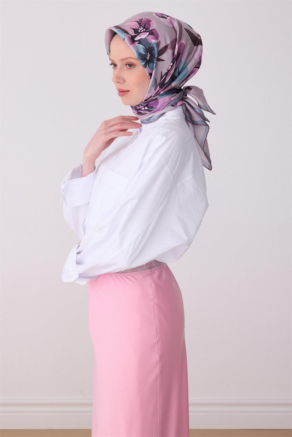 Belli İpek Eşarp - 4330-85 Sisli Pudra Twill