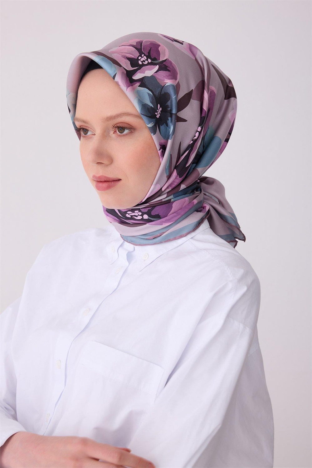 Belli İpek Eşarp - 4330-85 Sisli Pudra Twill