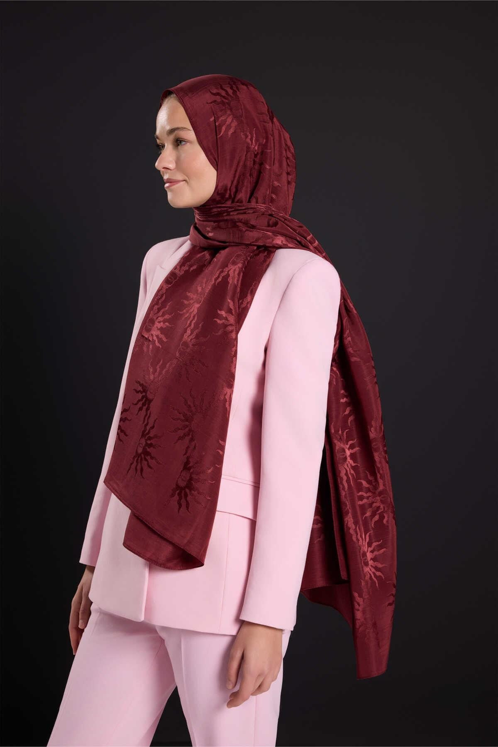 Imannoor Floş Pamuk Şal - Güneş Doğarken Shiny - Bordo