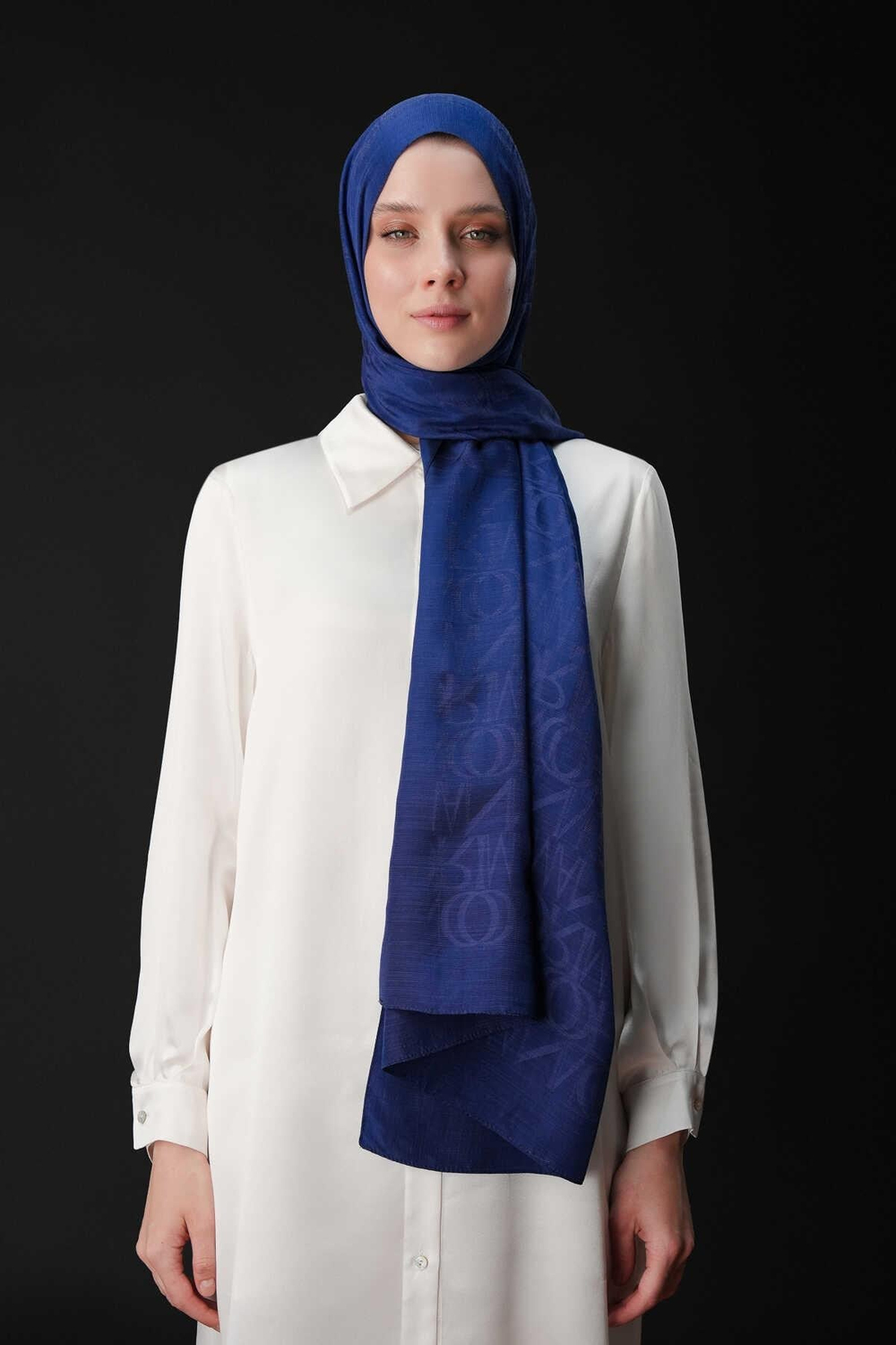 Imannoor Floş Pamuk Şal - Monogram Shiny - Lacivert