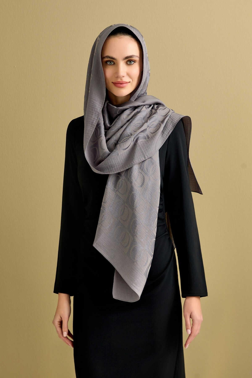 Imannoor Naia Şal - Dama Desenli - Antrasit