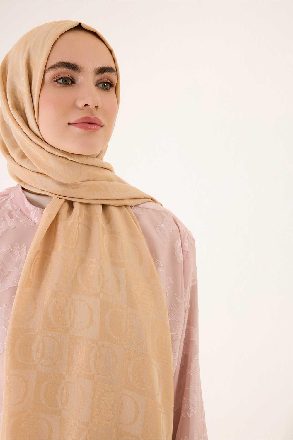 Imannoor Naia Şal - Dama Desenli - Camel