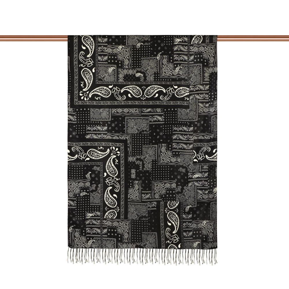 İpekevi Desenli İpek Şal - Patchwork Desenli - Siyah