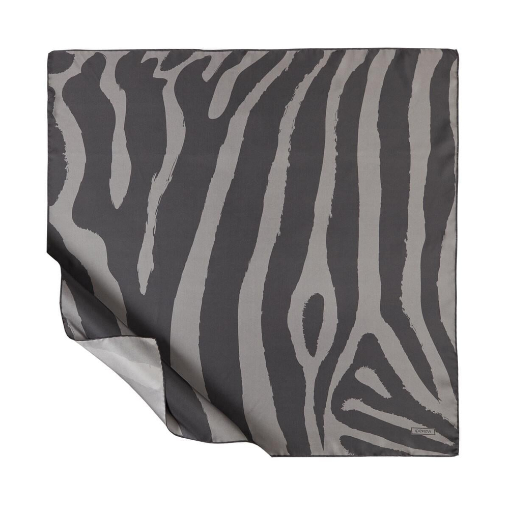 İpekevi Twill İpek Eşarp - Makro Zebra Desenli - Füme