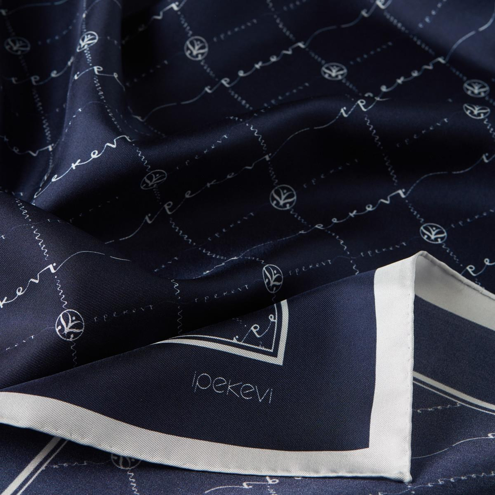 İpekevi Twill İpek Eşarp - Monogram - Lacivert