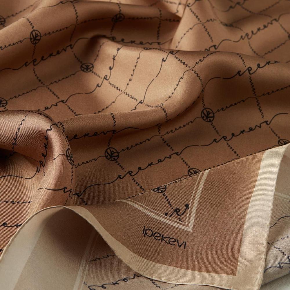 İpekevi Twill İpek Eşarp - Monogram - Sütlü Kahve