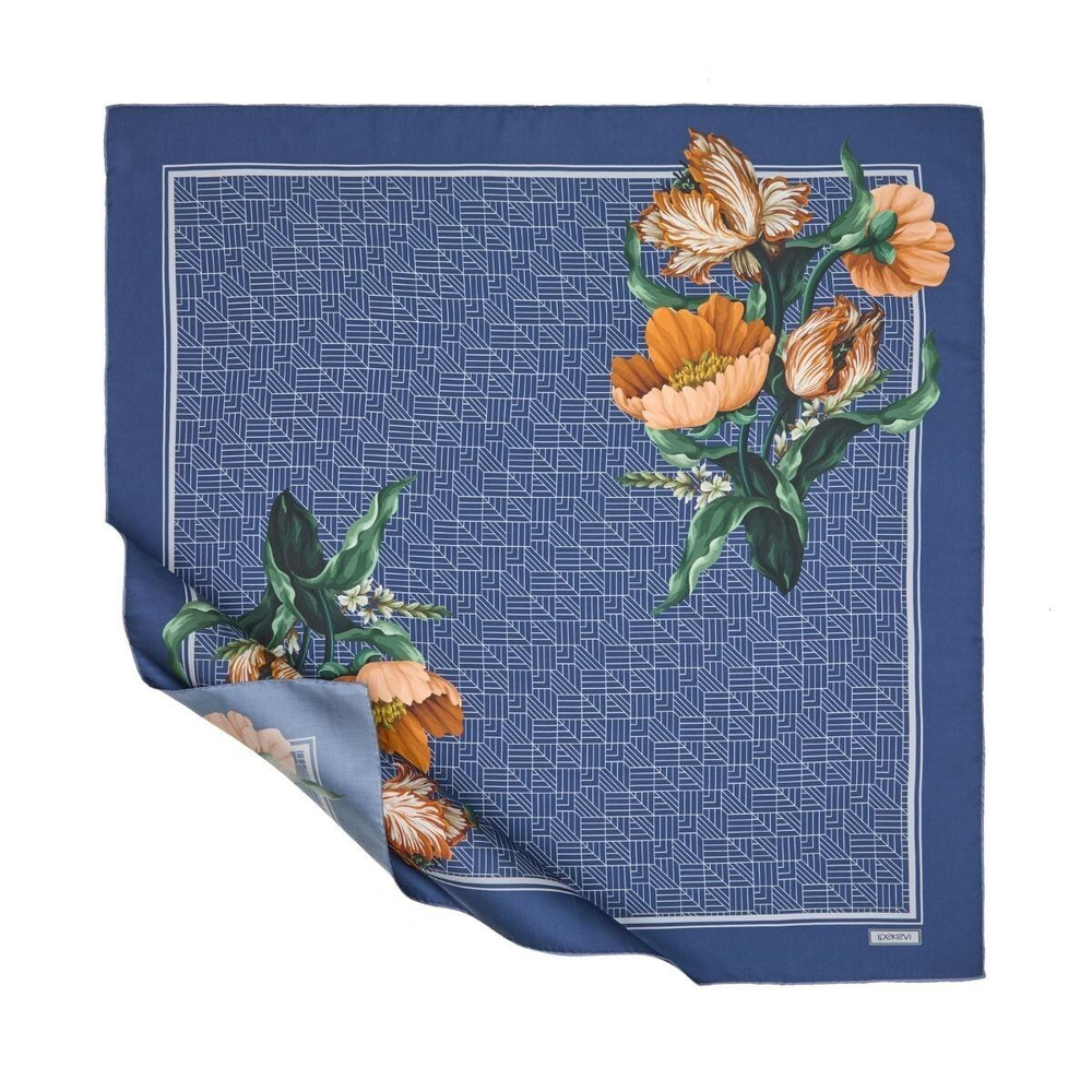 İpekevi Twill İpek Eşarp - Ocean Blue Paravane - Lacivert Gümüş