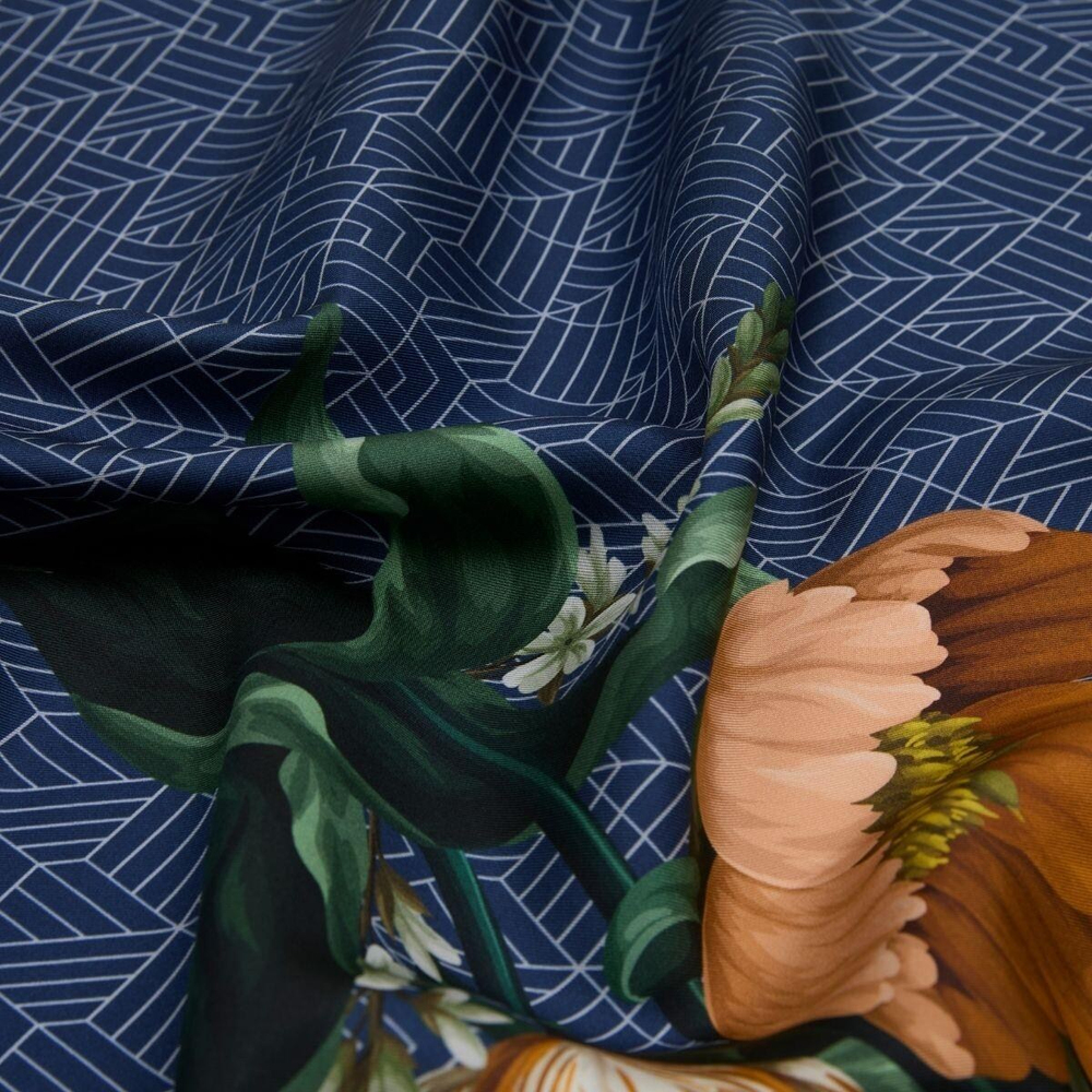 İpekevi Twill İpek Eşarp - Ocean Blue Paravane - Lacivert Gümüş