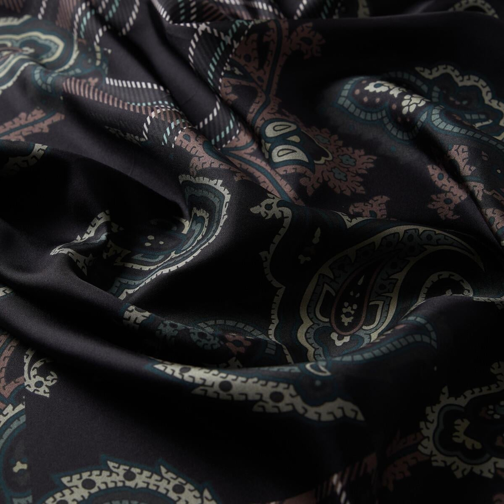 İpekevi Twill İpek Eşarp - Patchwork Desenli - Antrasit