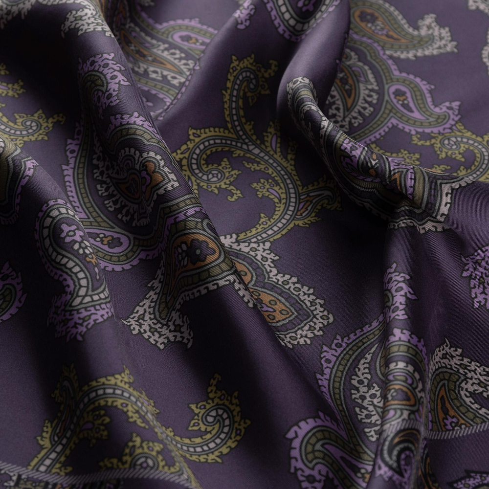 İpekevi Twill İpek Eşarp - Patchwork Desenli - Koyu Mor