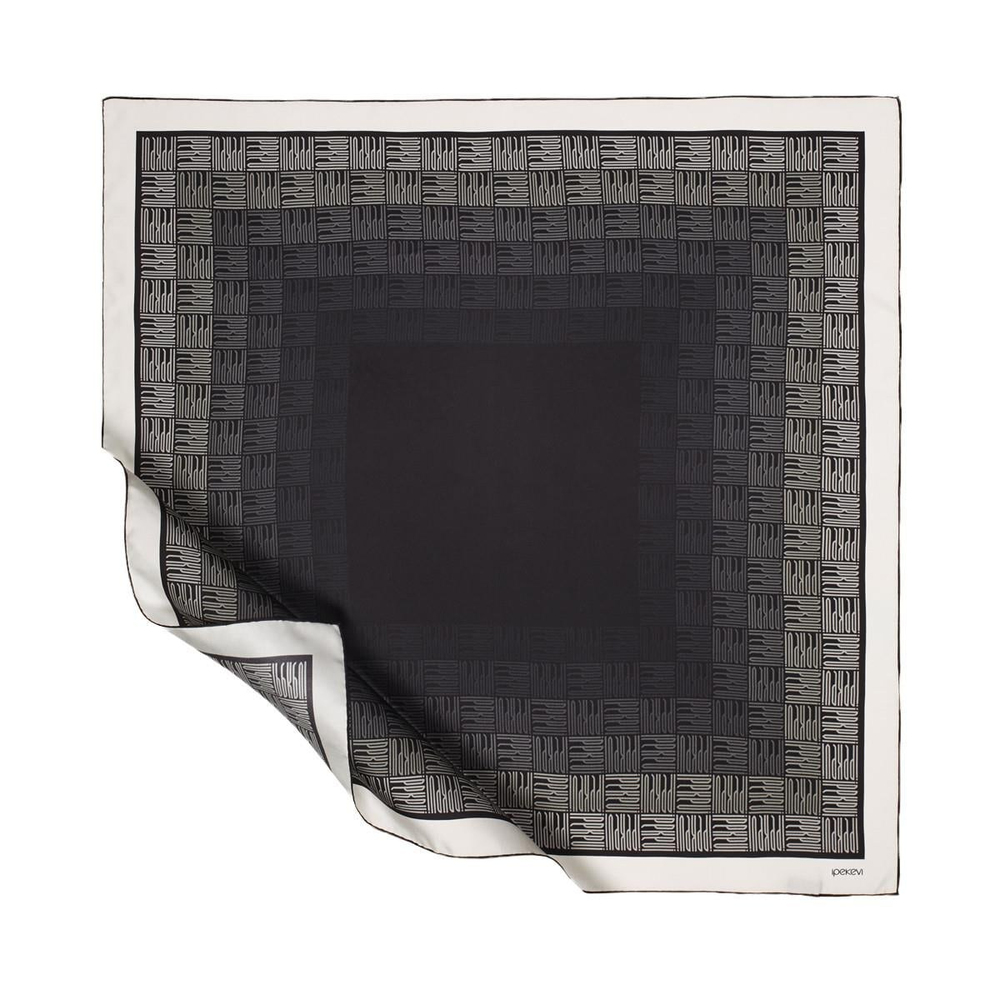 İpekevi Twill İpek Eşarp - Qufi Pattern - Siyah Beyaz