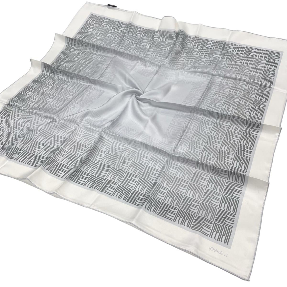 İpekevi Twill İpek Eşarp - Qufi Pattern - Gümüş