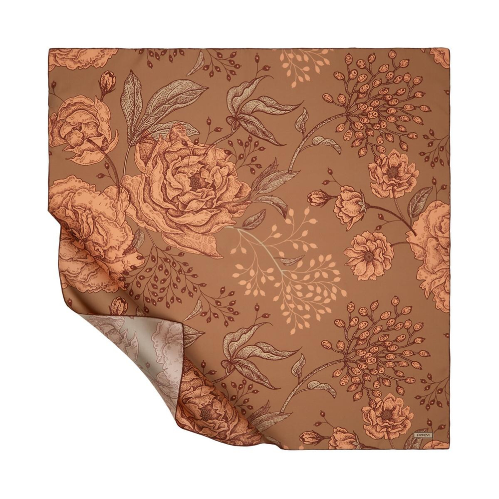 İpekevi Twill İpek Eşarp - Rosa Desenli - Vizon