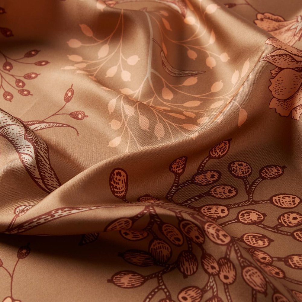 İpekevi Twill İpek Eşarp - Rosa Desenli - Vizon