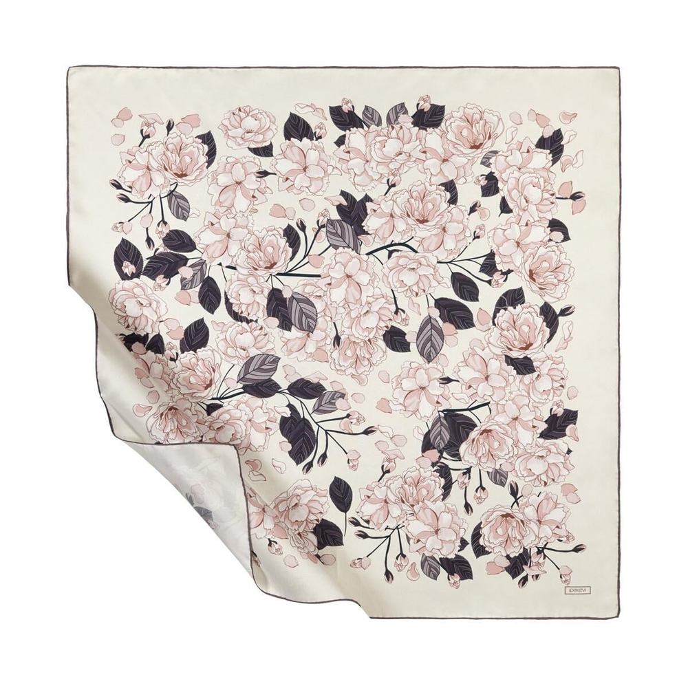İpekevi Twill İpek Eşarp - Sakura Desenli - İnci Beyazı