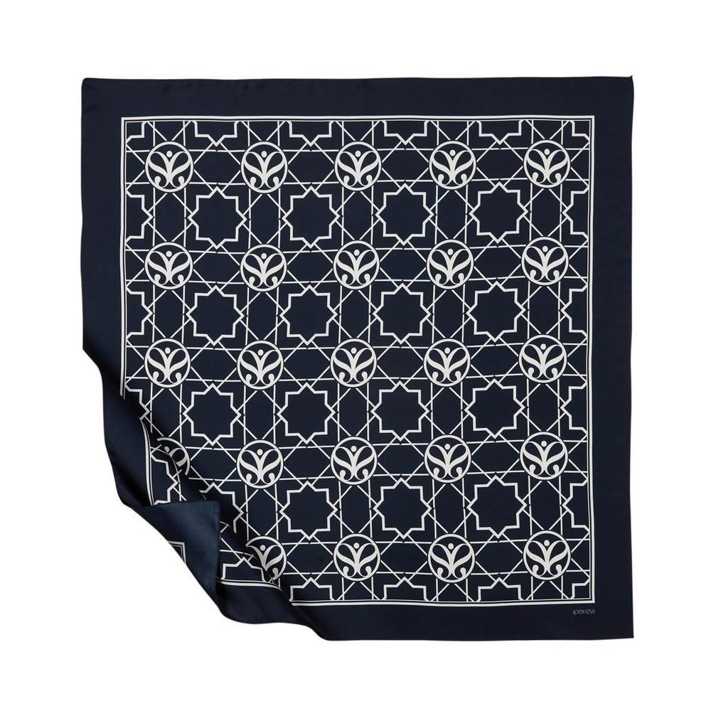 İpekevi Twill İpek Eşarp - Seljuk Monogram - Lacivert