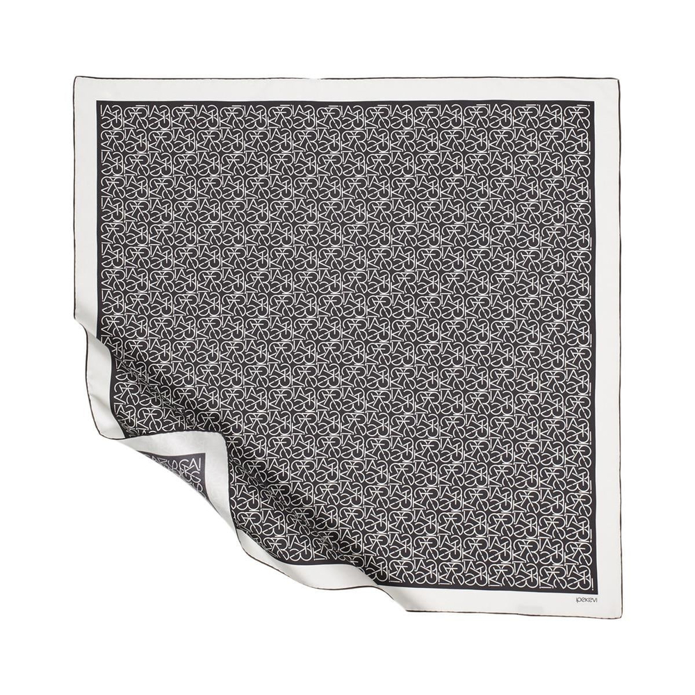İpekevi Twill İpek Eşarp - Typo Monogram - Siyah Beyaz
