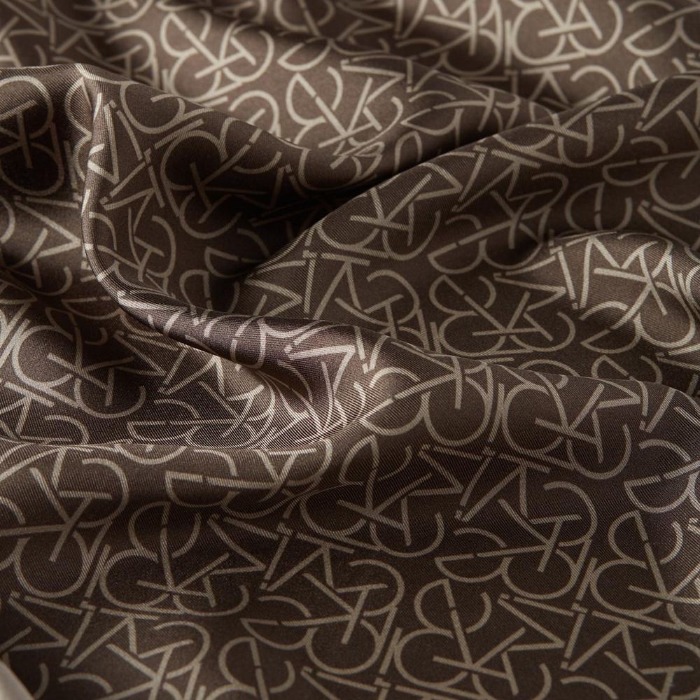 İpekevi Twill İpek Eşarp - Typo Monogram - Kahverengi
