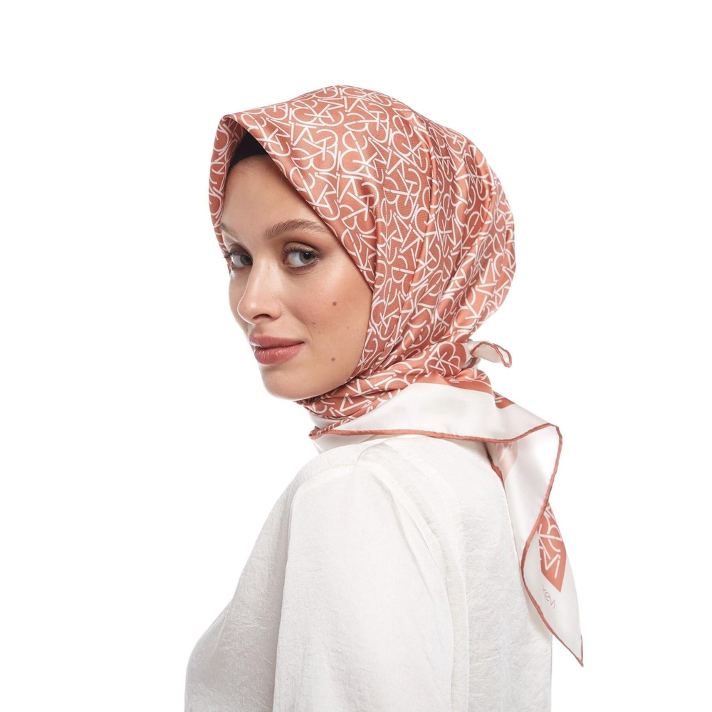İpekevi Twill İpek Eşarp - Typo Monogram - Terracotta