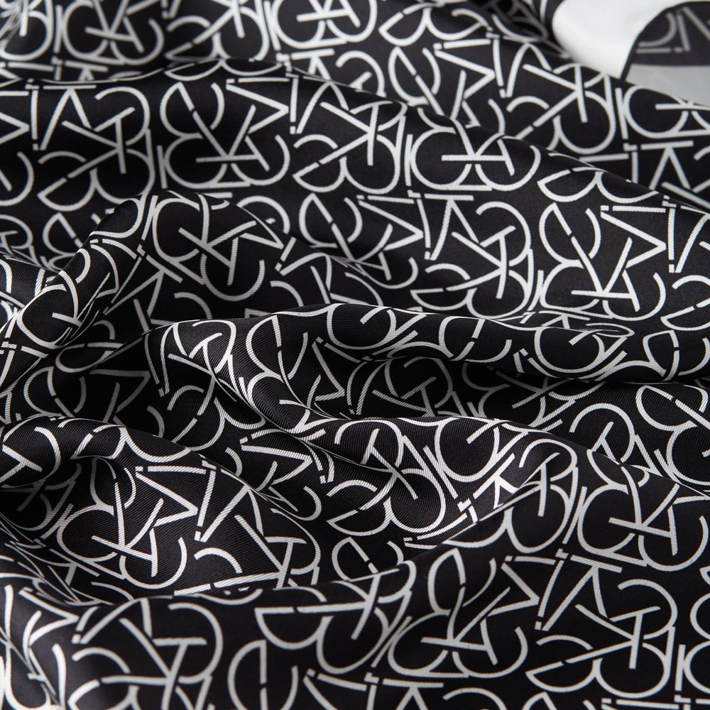 İpekevi Twill İpek Eşarp - Typo Monogram - Siyah Beyaz