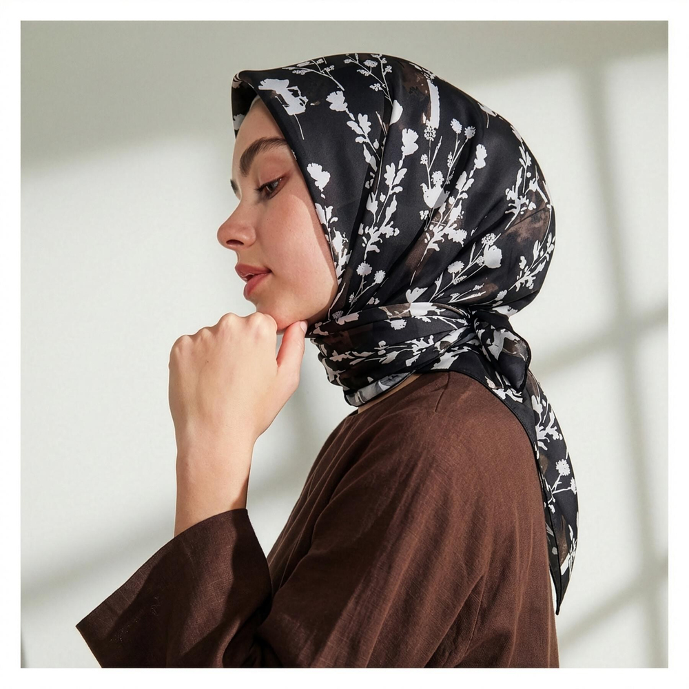 İpekevi Twill İpek Eşarp - Vintage Silhouette - Siyah