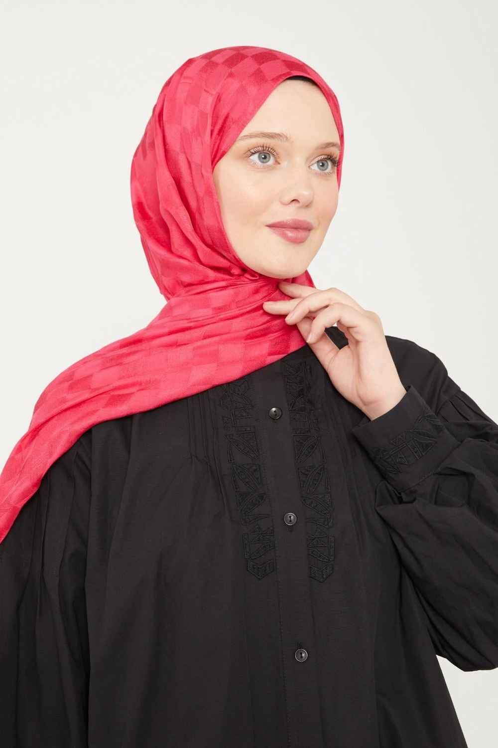 Levidor Jakarlı Şal - Dama - Fuşya