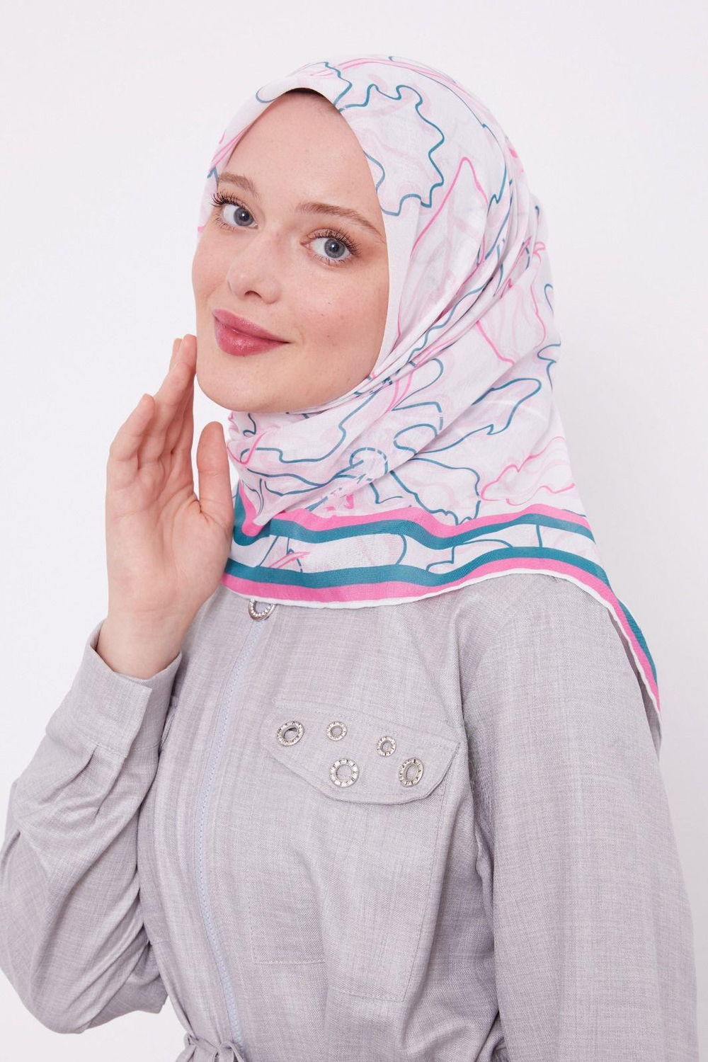 Levidor Pamuklu Sport Eşarp - 0914-05 Beyaz Pembe