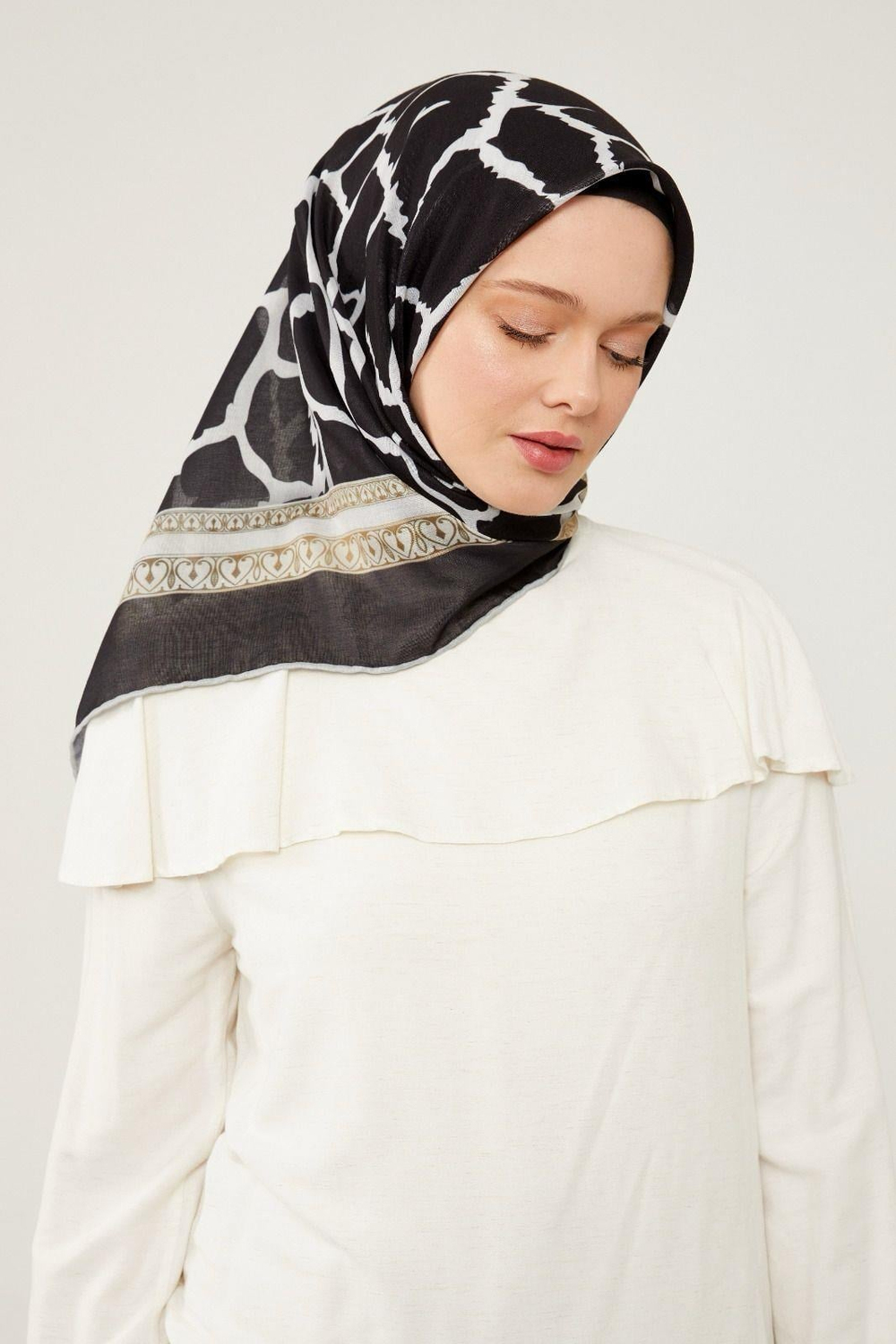 Levidor Soft Pamuk Eşarp - 90040-01 Siyah Krem