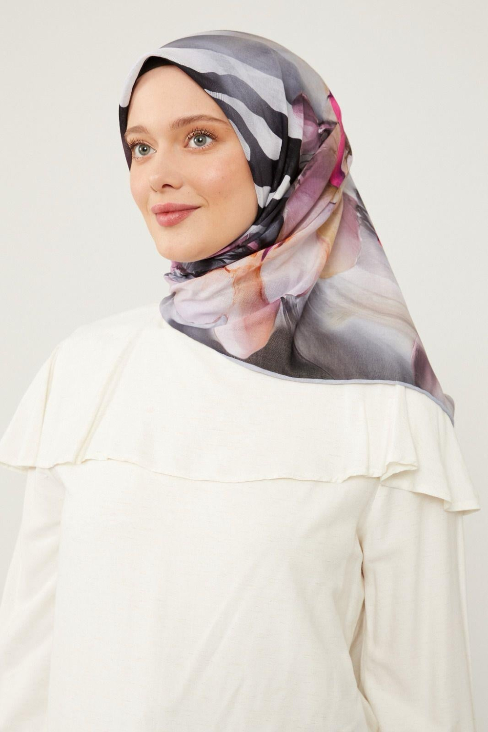Levidor Soft Pamuk Eşarp - 90051-01 Gri Mor